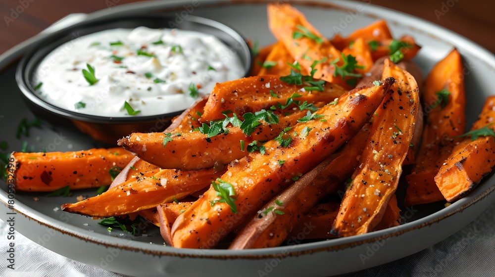 a plate of baked sweet potato fries a plate of baked sweet potato fries