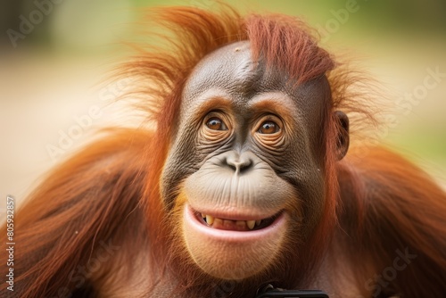 Smiling orangutan with vibrant fur