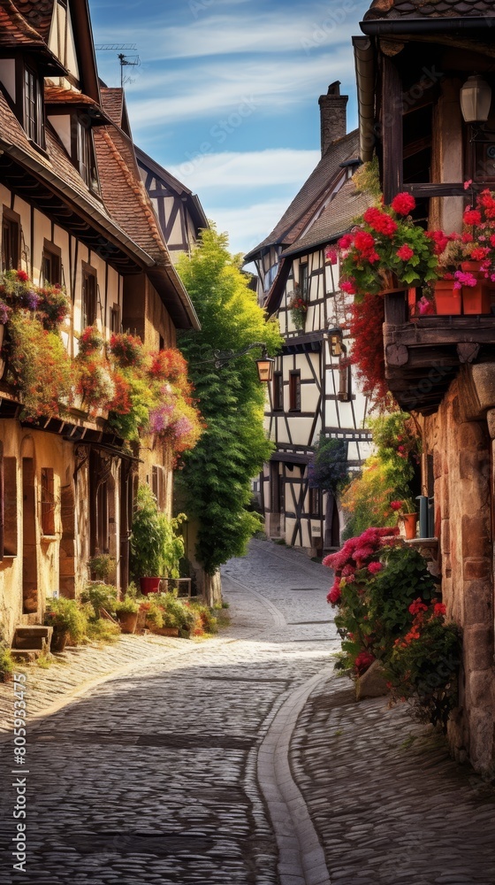 Charming cobblestone street in a quaint european village