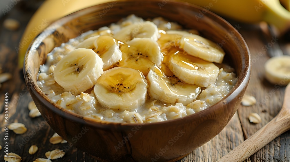 a bowl of oatmeal topped with banana slices and a drizzle of honey a bowl of oatmeal topped with banana slices and a drizzle of honey