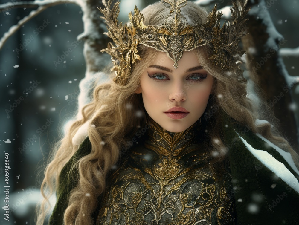 winter fantasy queen in ornate golden crown winter fantasy queen in ornate golden crown