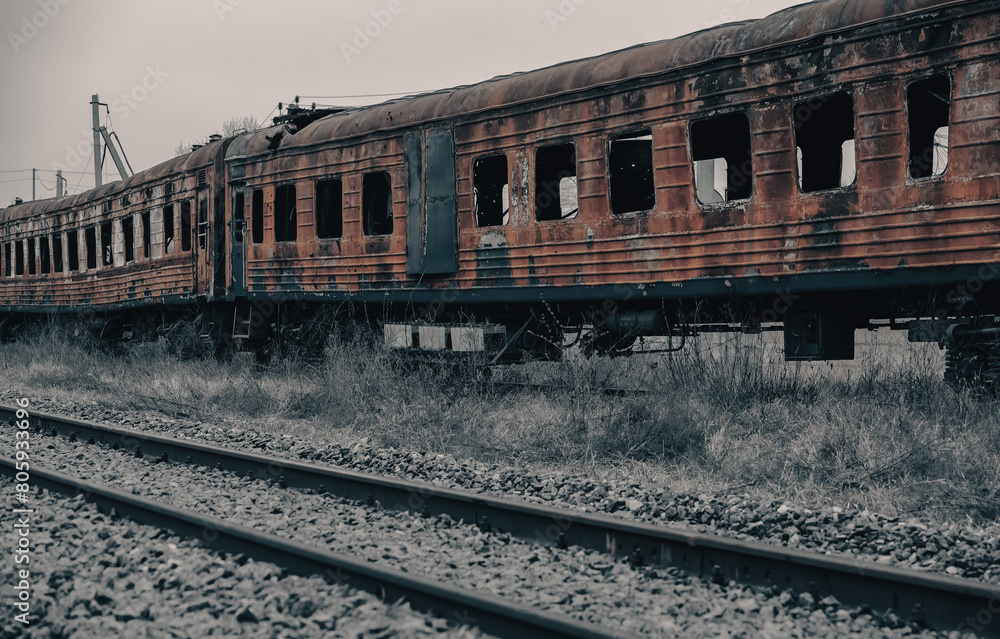 burned out blown up wagons in Ukraine burned out blown up wagons in Ukraine