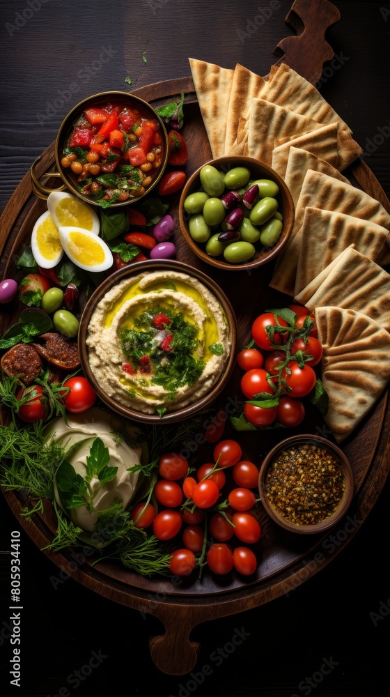 Assortment of Middle Eastern appetizers and snacks