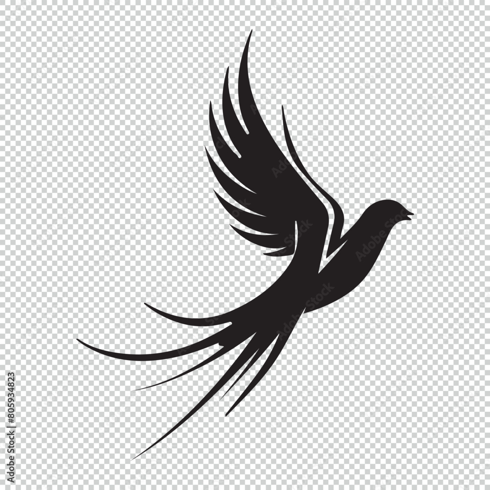 Obraz premium Black simple dove logo icon, vector illustration on transparent background