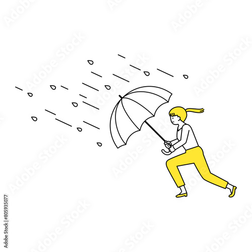 嵐に立ち向かう女性