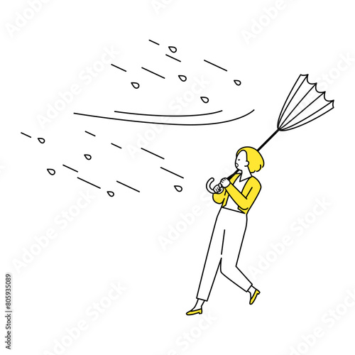 嵐に立ち向かう女性