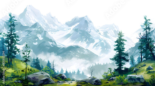 Serene mountain landscape  cut out
