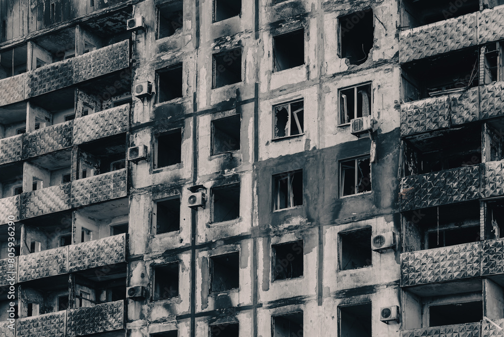 destroyed and burned houses in the city Russia Ukraine war destroyed and burned houses in the city Russia Ukraine war