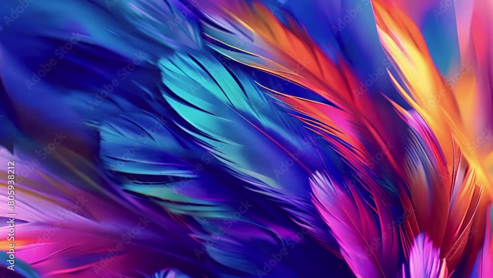 Neon feathers moving smooth. Abstract feather rainbow background. Closeup image fluffy feather under colorful pastel neon. 4k video Beautiful abstract effect Neon feathers moving smooth. Abstract feather rainbow background. Closeup image fluffy feather under colorful pastel neon. 4k video Beautiful abstract effect