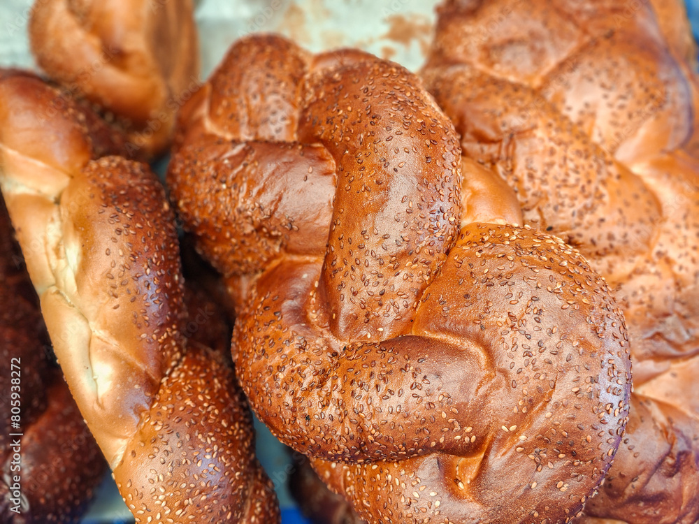 Fresh baked Challah for sale at the local city market Fresh baked Challah for sale at the local city market