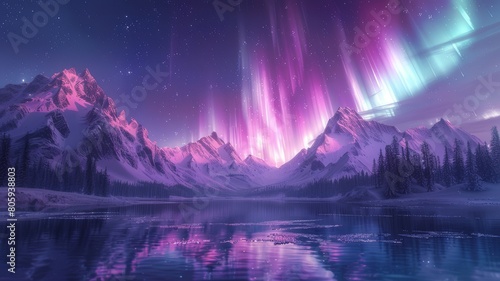 Beautiful northern lights on the background of natural landscapes, mountains.