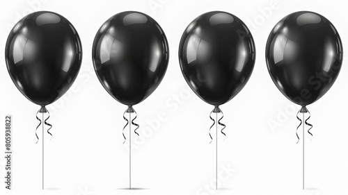 Separately hanging black balloons on a white background. Concept of holiday, surprise, celebration. photo