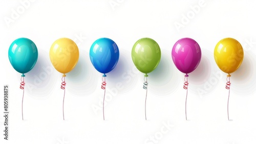 Separately hanging multi-colored balloons on a white background. Concept of holiday  surprise  celebration.