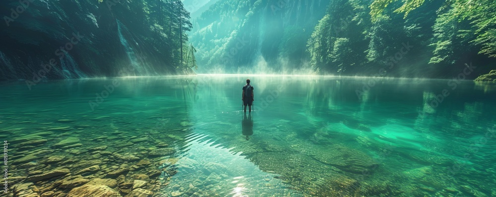 Fototapeta premium hiker under the lake