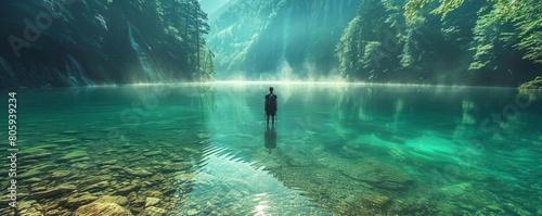 hiker under the lake