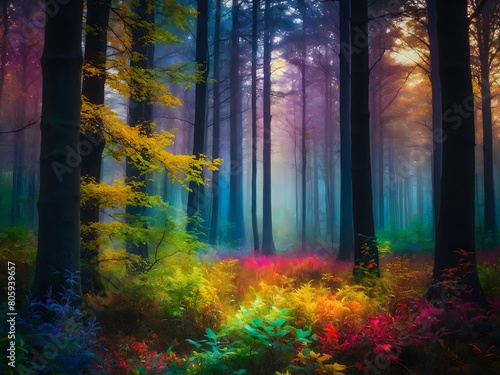 Realm of Wonder  Discover the Spellbinding Beauty of a Fairytale Forest Adorned with Rainbow Splendor