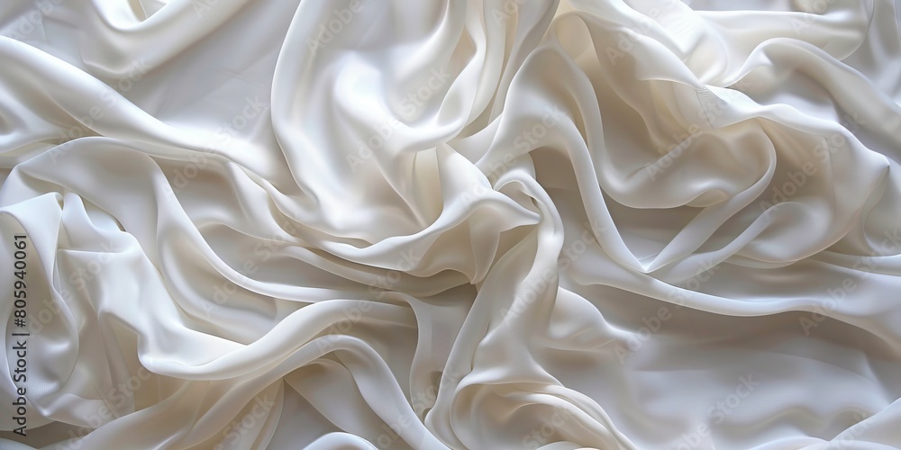 Fototapeta premium Wedding Background with Light Bridal Textile. Wrinkles and Folds form a Smooth White Texture.