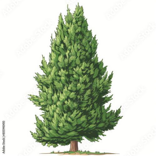 Full  vibrant illustration of a green pine tree with detailed foliage on a plain white background.