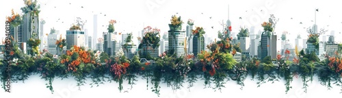 A cityscape with a green border of plants © AnuStudio