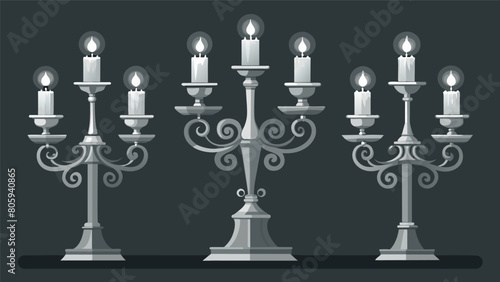 A set of antique silver candelabras adorned with graceful curves and intricate filigree added a touch of elegance to the dimly lit shop.. Vector illustration