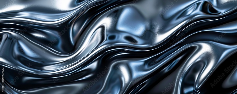 Obraz premium Metallic abstract wavy liquid background layout design tech innovation