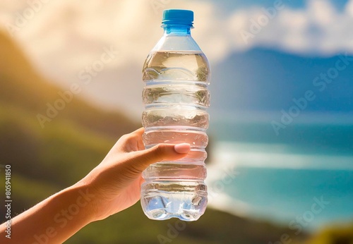 main avec une bouteille d'eau, hydratation