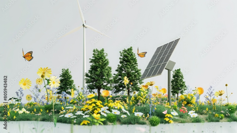 Explore the green energy concept with solar panel and wind turbine ...