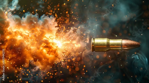 Bullet firing with intense explosive effects and sparks in motion