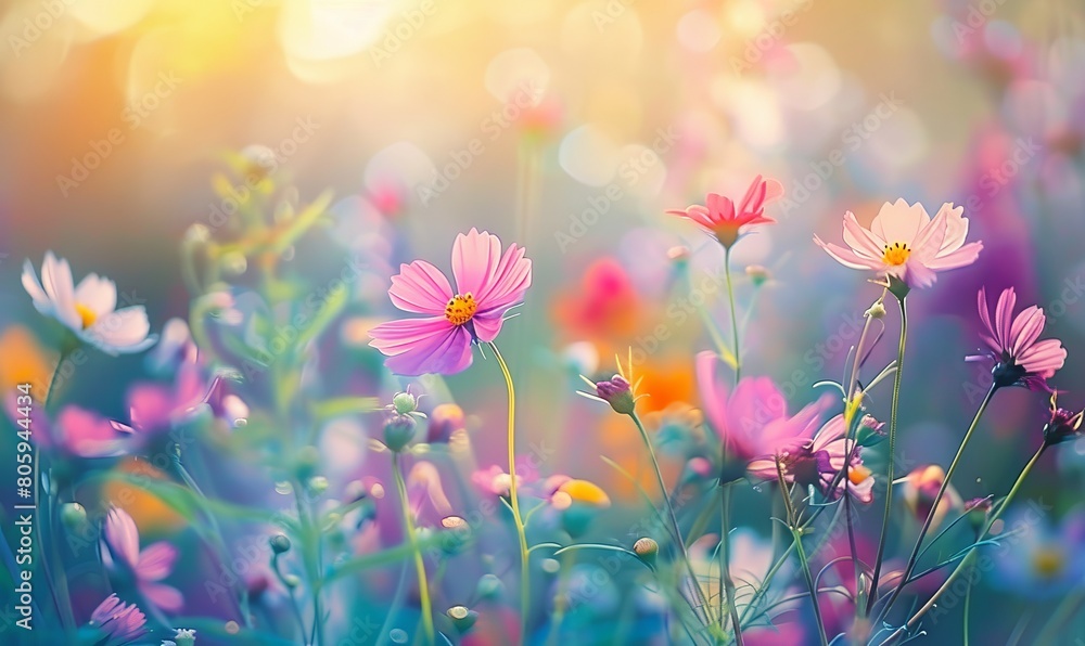 Close-Up of Wildflowers on a Sunny Day. Colourful Nature Background. Close-Up of Wildflowers on a Sunny Day. Colourful Nature Background.