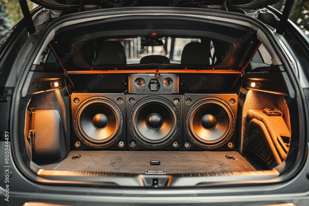 Powerful car audio system in the trunk Powerful car audio system in the trunk