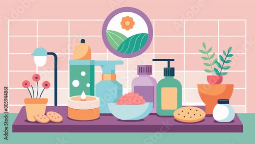 Set up a DIY spa station in your bathroom with exfoliating scrubs face masks and moisturizers for a revitalizing skincare routine..