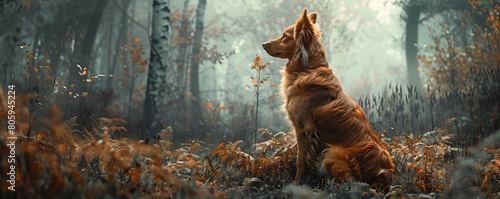 dog in the forest photo