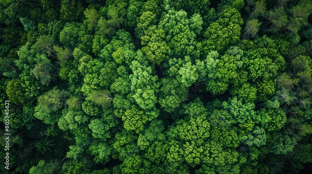 Aerial fresh green forest with many trees foliage. Generated AI image