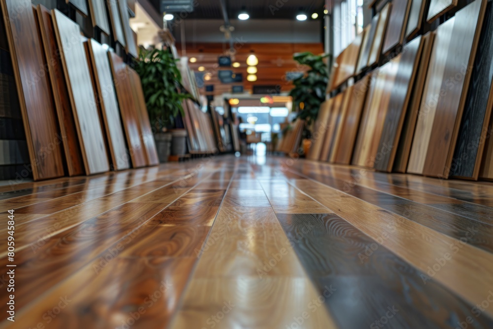 Sale of wood laminated flooring in store
