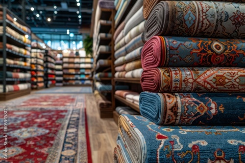 Colored carpets and rugs in a shopping center © Michael