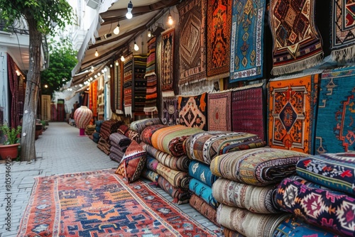 Turkish colored carpets at the market