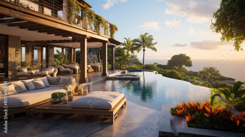 day lights Photograph an opulent villa escape  infinity pool vistas  panoramic landscapes  lavish interiors