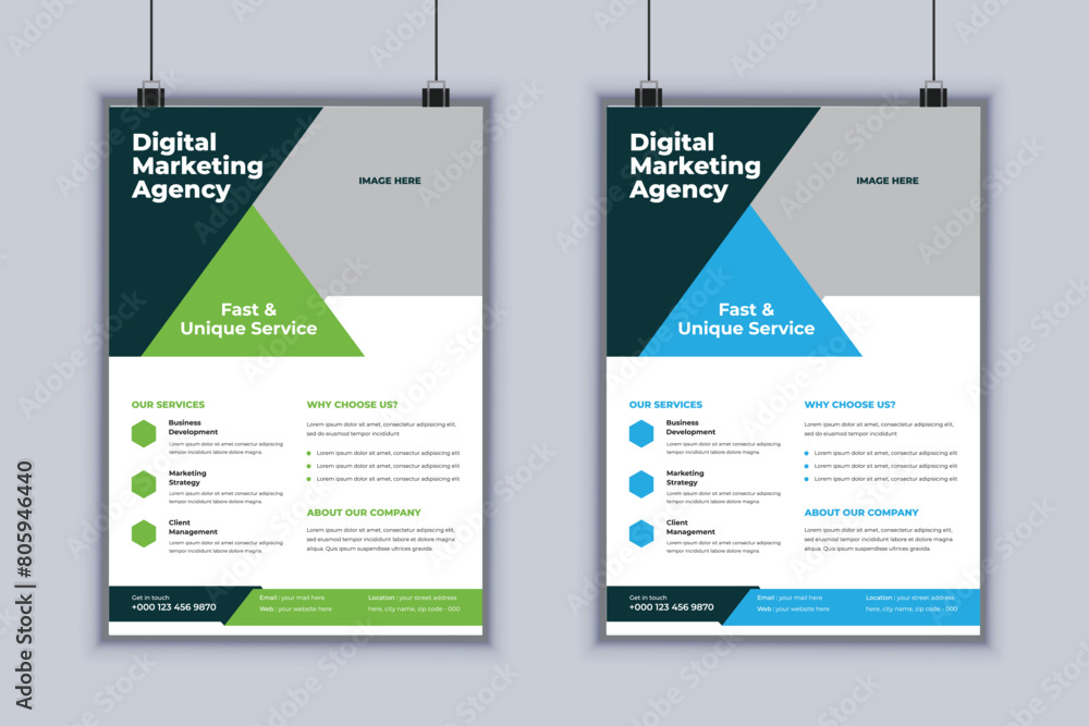 Digital marketing agency corporate flyer design vector template
