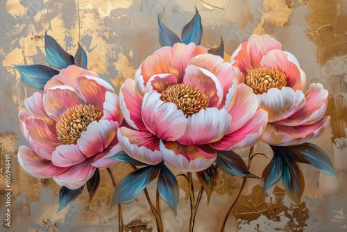 Pink delicate peonies in the style of a painting