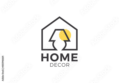 home with logo night light. house interior furniture lineart style icon design vector