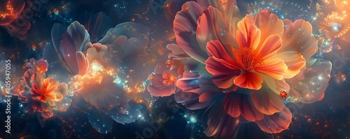 Colorful cosmic fantasy flowers in space. © Coosh448