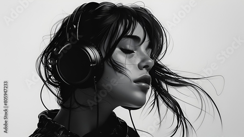 Listen to music peacefully. Woman listening to music