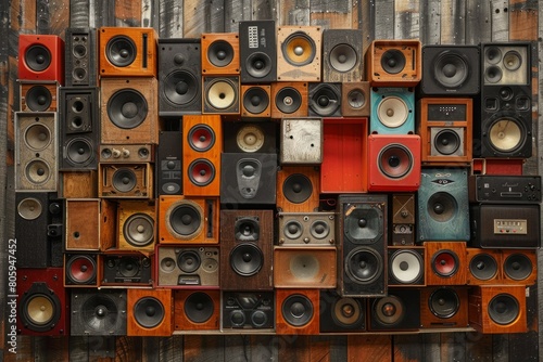 wall of retro music sound speakers