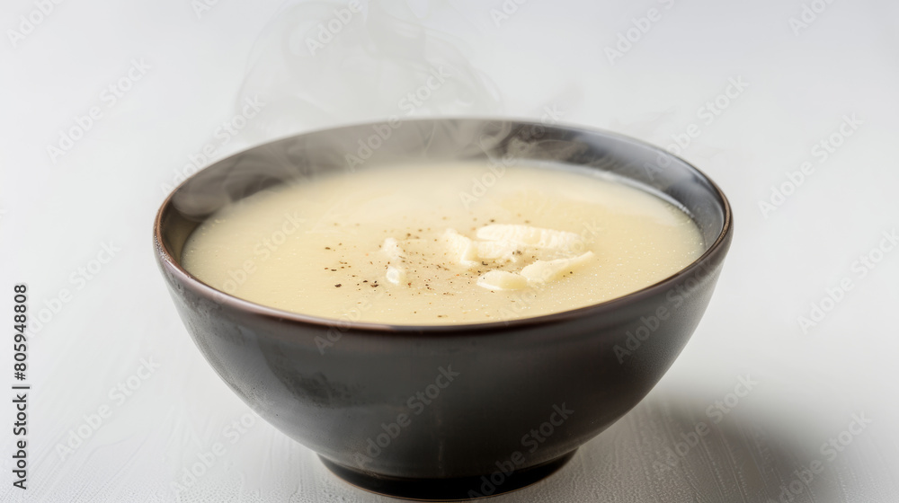 a steaming hot gourmet soup in a sleek modern bowl a steaming hot gourmet soup in a sleek modern bowl