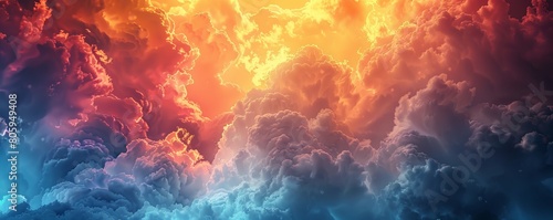 Heavenly background featuring colorful clouds and ethereal shapes and texture. The stormy sky with heaven like quality. Ideal for an abstract background