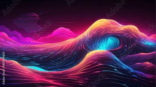  Red Light Waves Vector Design for a Glowing and Flowing Wallpaper Illustration, Red Wave Pattern Abstract Backdrop with Curved Lines and Motion in a Black Space, Red and Black Design Wavy Lines and C