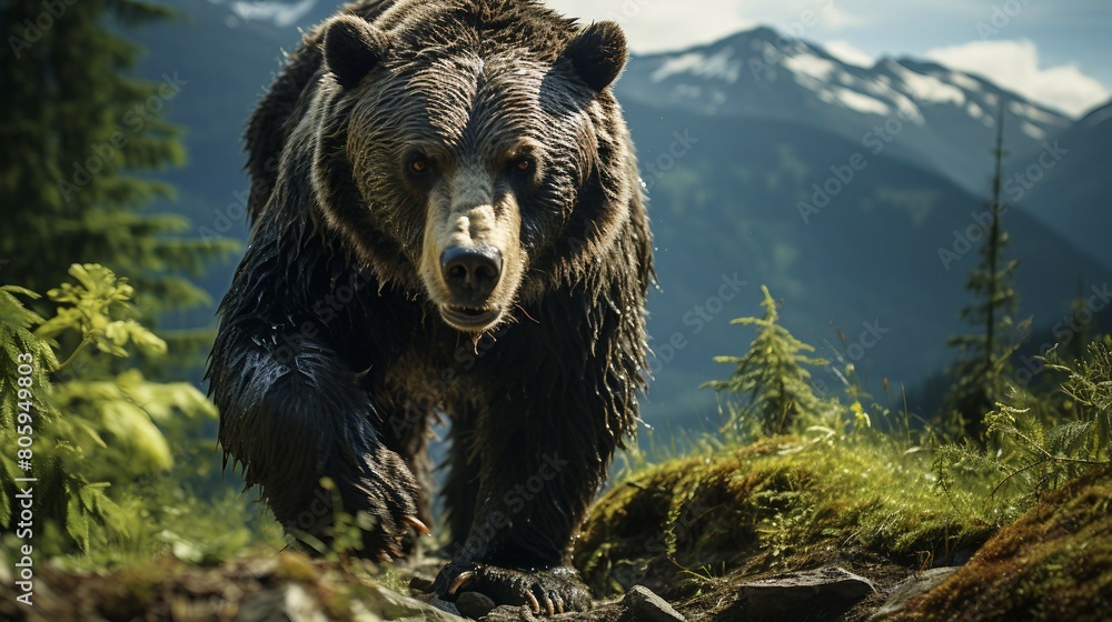 Obraz premium Shadowed Sentinel: Black Bear Amidst the Woods