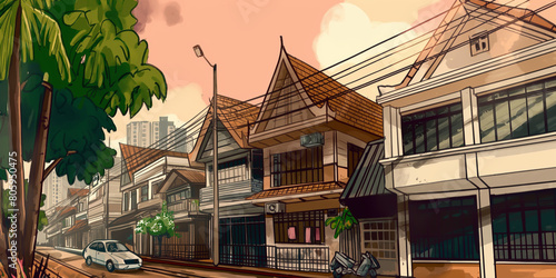 Home in Thai style, anime background style