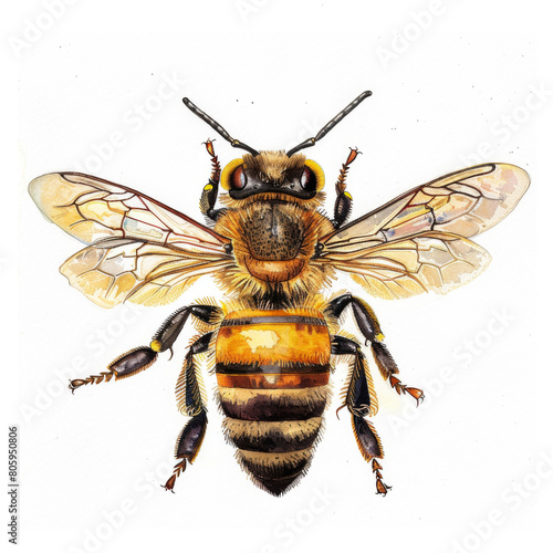 Highly detailed illustration of a honeybee, showcasing its anatomy and colors. photo