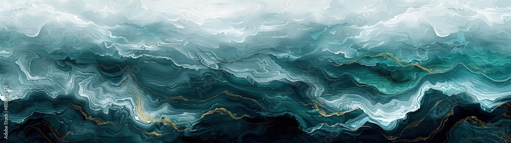 Obraz premium Dynamic abstract background with a mixture of green and gray oil paint strokes, can be utilized for printed materials such as brochures, flyers, and business cards.